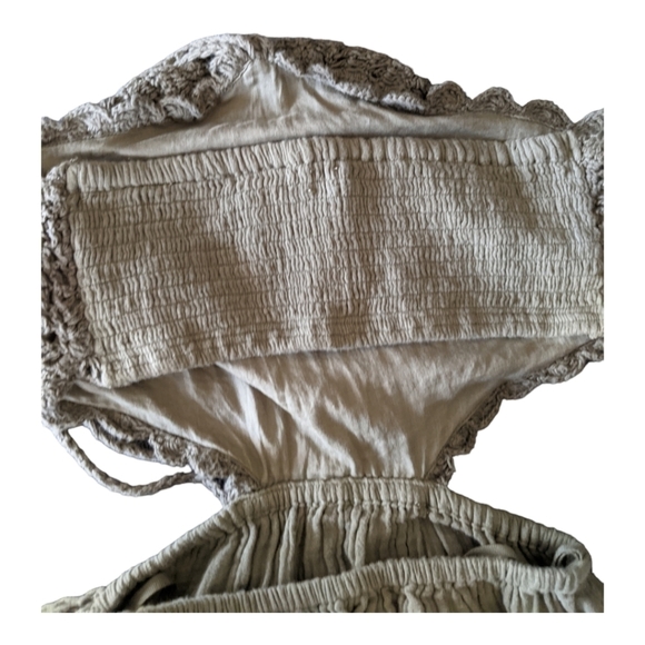 Aerie Pool-To-Party Crochet Halter Mini Dress Women's XS/TP Washed Olive Green - Picture 10 of 15